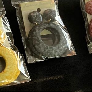 Chic Black, Yellow, Green and Red Marbled Hoops, Gold Hoops Earrings